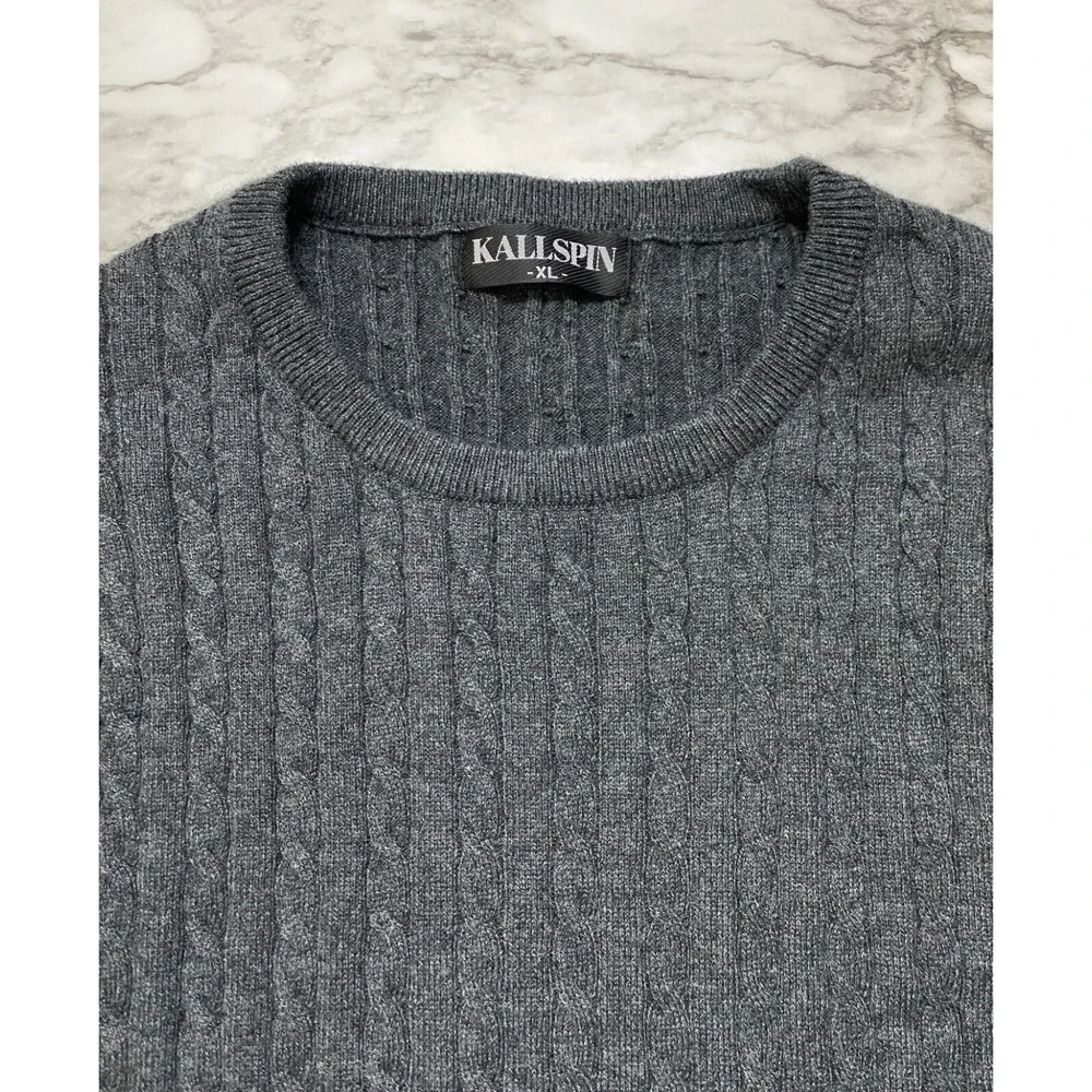 KALLSPIN Cashmere‎ Wool Other Fiber Blend Mens Sweater Size XL Gray Pullover